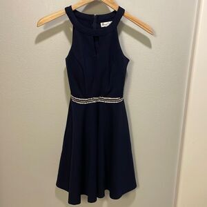 Emerald Sundae woman’s dark navy blue dress with embellished diamonds